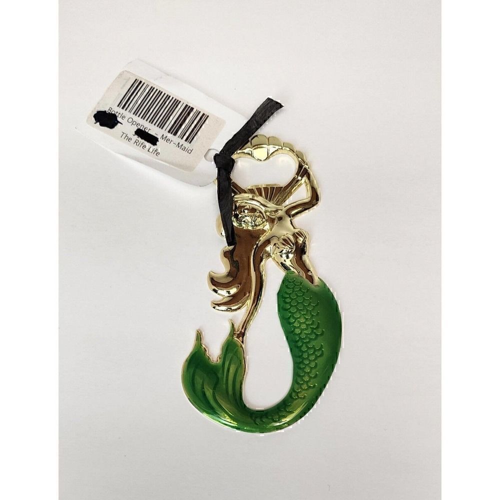 𝅺Gold Metal & Green Enamel Mermaid Bottle Opener by Blush - Picture 3 of 5